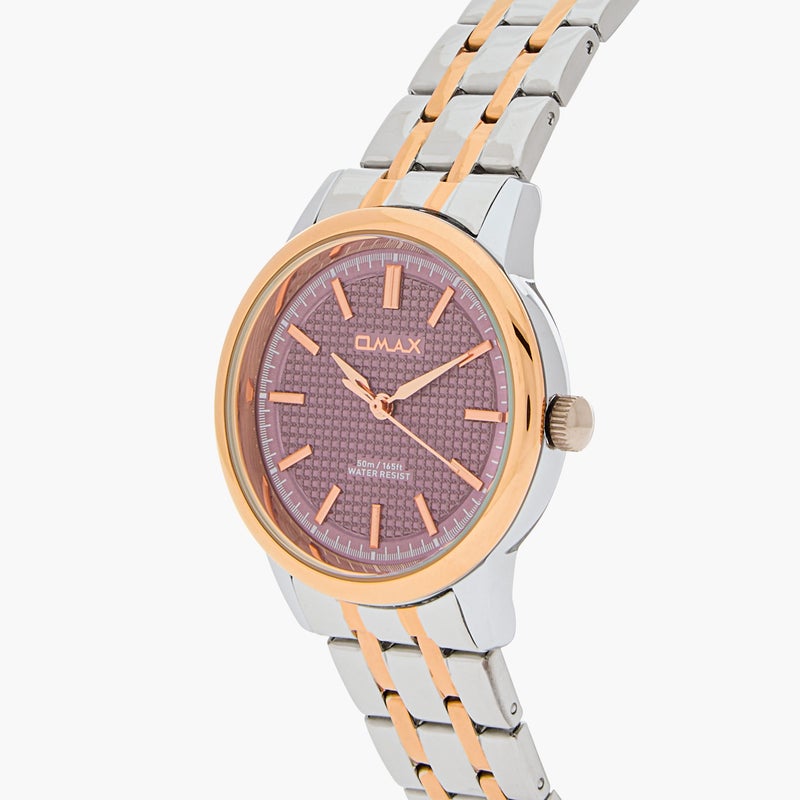 OMAX ساعة أومكس النسائية الذهبية والفضية التناظرية - Image 4